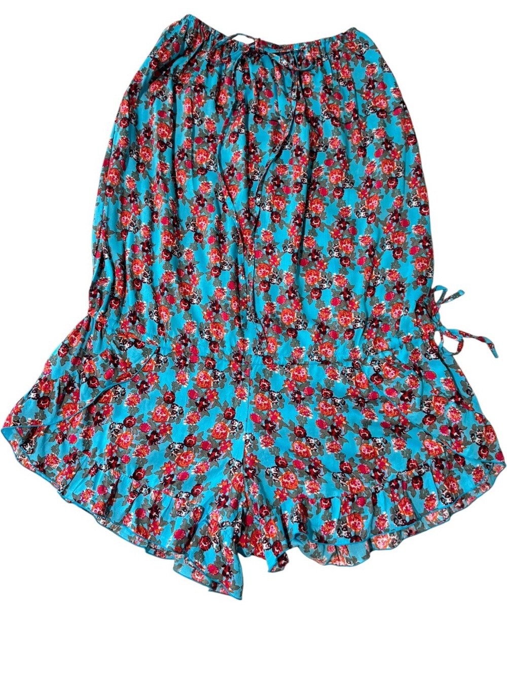 tiare hawaii teal & red tropical floral romper os resort vacation boho festival